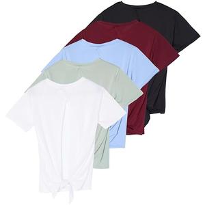 Real Essentials 5 Pack: Women's Short Sleeve Open Back Tie Back Dry-Fit T-Shirt Yoga Gym Workout Top.L Real Essentials 5 Pack: Women's Short Sleeve Open Back Tie Back Dry-Fit T-Shirt Yoga Gym Workout Top.L