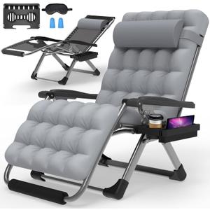 Suteck Oversized Zero Gravity Chair,33In XXL Lounge Chair w/Removable Cushion&Headrest, Reclining Camping Chair w/Upgraded Lock and Footrest, Reclining Patio Chairs Recliner for Indoor Outdoor,500LBS