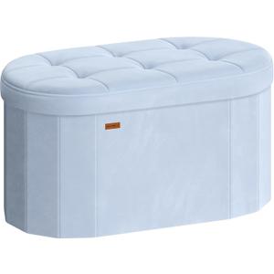 SONGMICS Folding Ottoman with Storage, Oval Bench, Velvet Fabric, 15"D x 30"W x 15"H