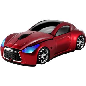 elec Space Cool Sport Car Shape 2.4GHz Wireless Mouse Optical Cordless Mice with USB Receiver for PC Laptop Computer 1600DPI 3 Buttons (Red)