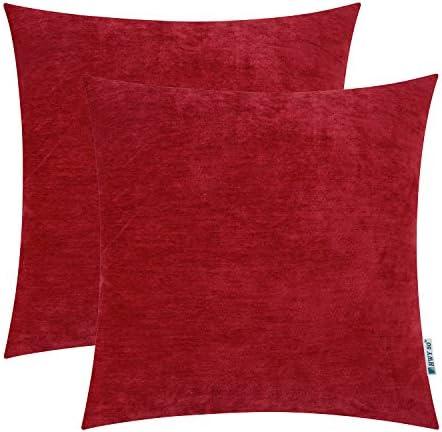 HWY 50 Red Throw Pillows Covers 16x16 Inch for Couch Sofa Living Room Bed Bedroom, Chenille Soft Comfy Solid Decorative Square Throw Pillow Cases Set Cushion Cover Pack of 2