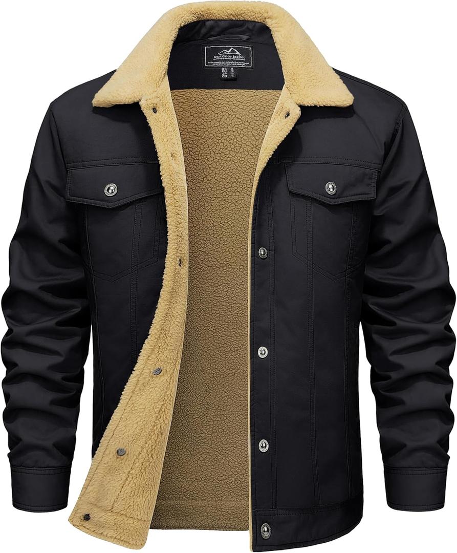 MAGCOMSEN Winter Jackets for Men Thick Thermal Fleece Lined Coats Warm Cotton Sherpa Jacket Work Cargo Multi Pockets (Large, Black)