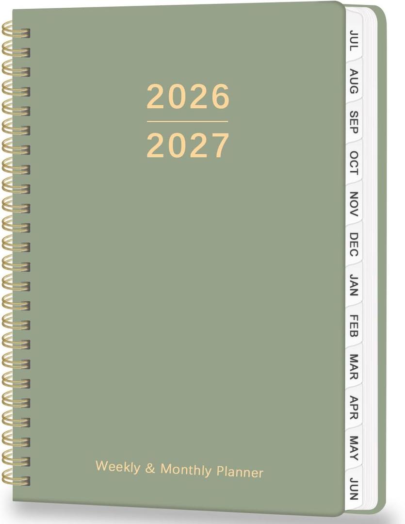3 x Planner 2026-2027 - Academic Planner 2026-2027 Weekly and Monthly, July 2026 - June 2027 Agenda book with Tabs, Year Calendar Planner for Office School Supplies, A5, 6.3" x 8.5" - Green