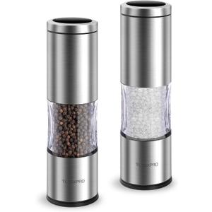 Salt and Pepper Grinder Set with Adjustable Coarseness | Manual Pepper Mill Grinder with Refillable Design | Ceramic Core | Kitchen Essential (2 Packs, Stainless Steel)