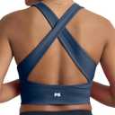 POPSUGAR Long Line Sports Bra Women, Workout Crop Tops for Women Longline Criss Cross Gym Yoga Tops with Built in Bra (Large, Blue Storm)