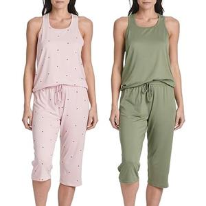 Real Essentials 2 Pack: Women’s Tank Top & Capri Pajama Set - Super-Soft Sleeveless Summer Loungewear, Small