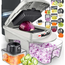 Mueller Pro-Series All-In-One, 12 Blade Mandoline Slicer For Kitchen, Food Chopper, Vegetable Slicer And Spiralizer, Cutter, Dicer, Grater, Kitchen Gadgets Sets With Container, White Sand/Gray