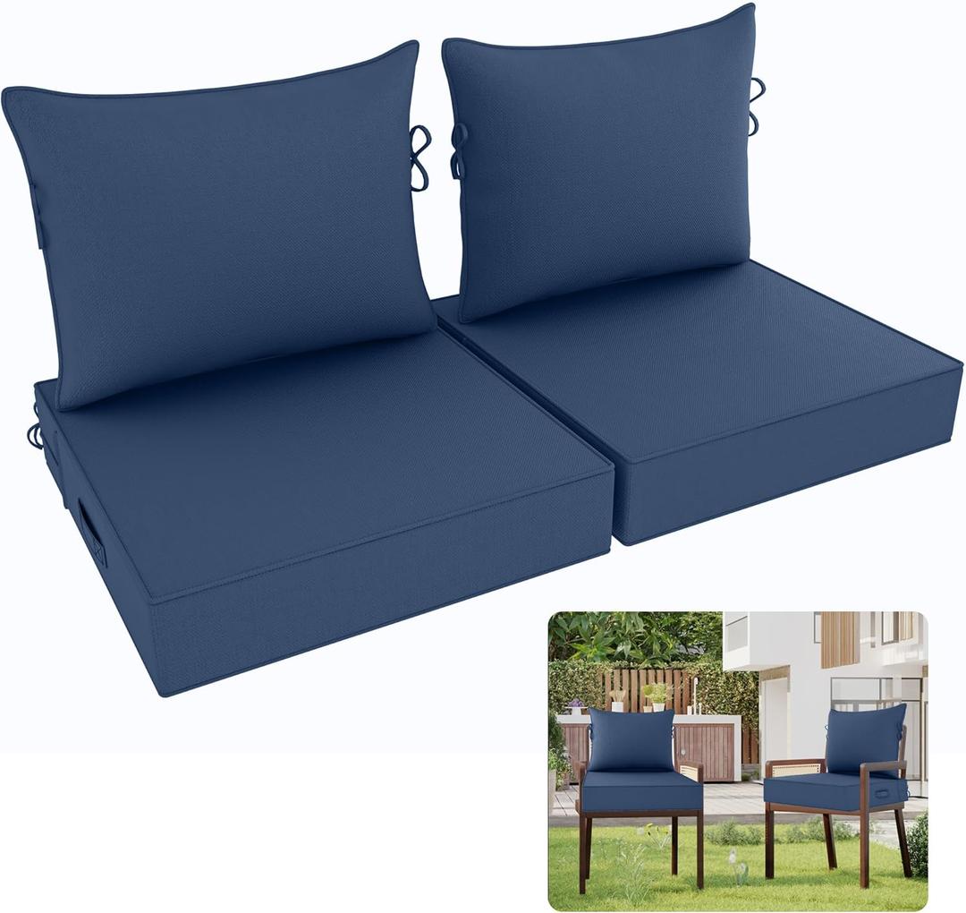 Deep Seat Patio Cushions 24 x 24 Inch Waterproof Outdoor Chair Cushions Set of 2 Loveseat Cushions for Outdoor Furniture 5'' Thick Patio Furniture Cushion with Handle Straps, Dark Blue
