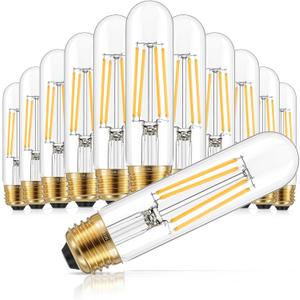 GGOYING Dimmable E26 LED Bulb 60W Equivalent, 600LM Warm White 2700K E26 Edison Bulbs, 6W Tubular T10 LED Bulb for Rustic Pendant, Chandelier, Wall Sconce, 12 Pack (5 Inch)