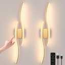 Modern LED Wall Sconce Set of Two, Battery Powered Wall Sconces Set of 2 with Timer, Gold Wall Light with Remote, LED Wall Lamp Indoor not Hardwired for Bathroom Living Room Bedroom Corridor