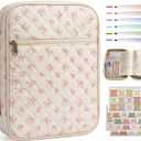 Large Bible Cover Case for Women - Quilted Bible Carrying Case Church Bag with Durable Handle & Zipper Pocket, Protective Scripture Book Cover Organizer with Bible Study Supplies Kit, Pink Bow