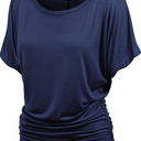 Made By Johnny Women's Casual Solid Short Sleeve Boat Neck/V Neck Dolman Top T Shirt with Side Shirring L