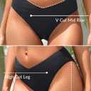 Tempt Me Women Mid Waist Bikini Bottoms - V Cut Front Swim Bottoms High Cut Cheeky Bathing Suit Bottoms Brazilian Swimsuits (Black)