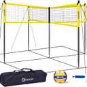 GOOX 4 Square Volleyball Net Game Set, 14 FT 4-Way Volleyball Net for Backyard Beach Lawn, Portable Four Square Volleyball Net for Adults & Youths with Vollyball, Pump, Carry Bag, 14 Feet X 6.6 Feet