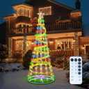 6ft 192 LED Multicolor Indoor Outdoor led Christmas Tree with Remote and Ribbon,8 Modes Lightshow Dimmable Artificial Christmas Cone Tree for Yard,Light Up Christmas Decorations for Indoor Outdoor