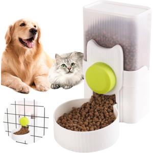 Automatic Replenish Pet Feeder, 1L Capacity Auto Gravity Cage Hanging Food Dispenser Set for Dog and Cat Small Animals, Removable Pet Food Bowl Food Container (Feeder, Green)