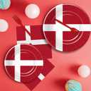 Denmark Flag Theme Tableware, Denmark Party Supplies, Paper Plate, Napkin, Fork, Danish Flag Party Supplies for Constitution Day, National Celebrations, or Themed Events, Serve 24