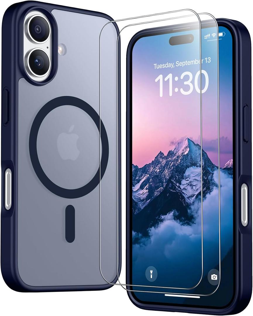 SPIDERCASE for iPhone 17 Case, Magnetic Translucent Matte Case with 2PCS Tempered Glass Screen Protector Slim Phone Case for iPhone 17 6.3'', Blue