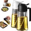 TrendPlain 16oz/470ml Glass Olive Oil Sprayer for Cooking 2 in 1 Olive Oil Dispenser Bottle for Kitchen Gadgets and Air Fryer Accessories, Salad, BBQ - Black & White