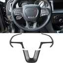 Steering Wheel Cover Trim Interior Accessories Decoration Kit for 2015-2024 Dodge Challenger Charger, for 2014-2024 Dodge Durango & Jeep Grand Cherokee SRT8 (Carbon Fiber Black 3PCS)