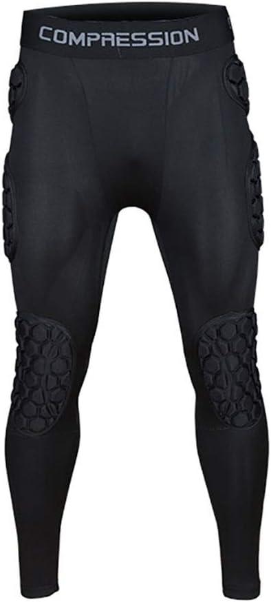Mens Padded Compression Pants Football Girdles Athletic Leggings for Soccer Basketball Paintball Hockey, Large, Black