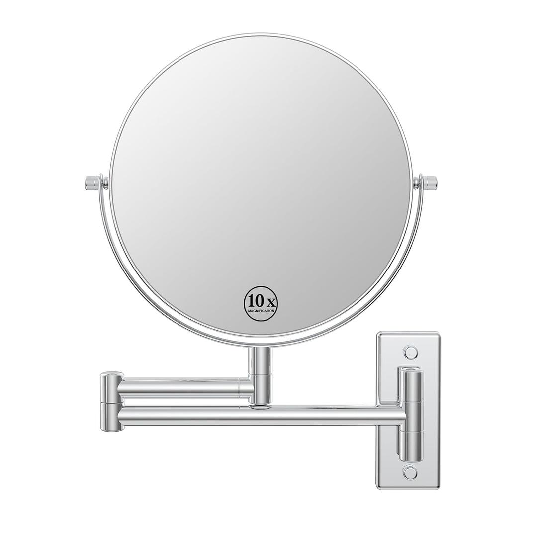 Wall Mounted Makeup Mirror, 10x/1x Double-Sided Magnifying Mirror, 360 Extendable Arm Bathroom Mirror, 8 inch Vanity Mirror for Makeup or Shaving Chrome Finish (Chrome-no Lights)