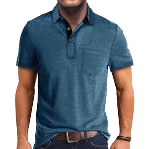 Men's Fashion Polo Shirts Short Sleeve Casual Cotton Golf Shirts Moisture Wicking Polo Shirt with Pocket (3X-Large, Dark Blue)