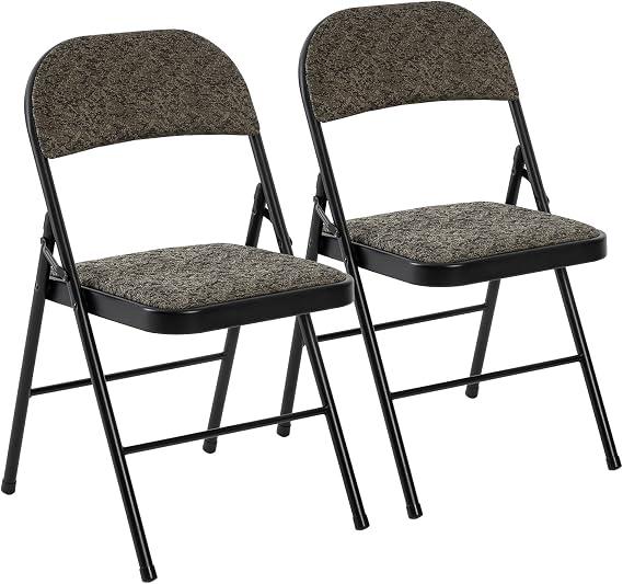 DUMOS Padded Folding Chairs 2 Pack, Dining Patio Chairs, Outdoor Home
Fabric Padded Cushion Back, Portable Stackable, Wedding Party, Patio Garden, Black Grey