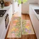 Kitchen Rug Sets 3 Piece Spring Summer Blooming Flowers Kitchen Rugs for Floor Non-Slip Low-Pile Washable 17x29+17x47+17x59