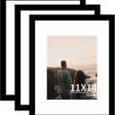 YESKAY 11x14 Picture Frame 3 Pack,Black Wooden Frame with Tempered Glass,Display Pictures 8x10 with Mat or 11 x 14 Without Mat,11 by 14 Photo Frame for Wall Hanging