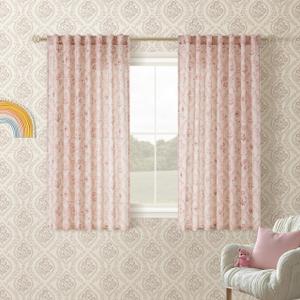 Pink Floral Linen Curtains 45 Inch Length 2 Panels Set Patterned Semi Sheer Girls Bedroom Back Tab Rod Pocket Farmhouse Boho Short Cute Dusty Pink Blush Kitchen Cafe Window Curtain Drapes 52x45