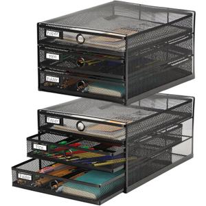 Zhanmai 2 Pcs Desk Organizer with Drawer Total 6 Tiers, Wire Mesh Organizers Tray Multifunctional Paper Sorter File Stand for Home Office Supplies Storage Letter A4 Paper Office Accessories(Black)