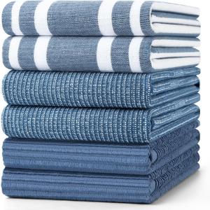 Homaxy Premium Kitchen Towels(18x 28, 6 Pack), Large Cotton 380 GSM Kitchen Hand Towels, Soft and Absorbent Terry Dish Towels, Multipurpose Tea Towel Set with Hanging Loop, Navy Blue