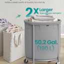 SONGMICS 50.2-Gallon (190 L) Laundry Basket with Wheels, Rolling Round Heavy-Duty Laundry Hamper Cart with Steel Frame and Removable Bag, 2 Locking Wheels, Gray and Metallic Silver URLS001G01
