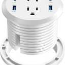 Desktop Power Grommet, 65W USB C Fast Charging, Flush Mount Recessed Power Strip 3-Inch Hole, 2 Outlets, 4 USB Ports, Countertop Outlet (White)