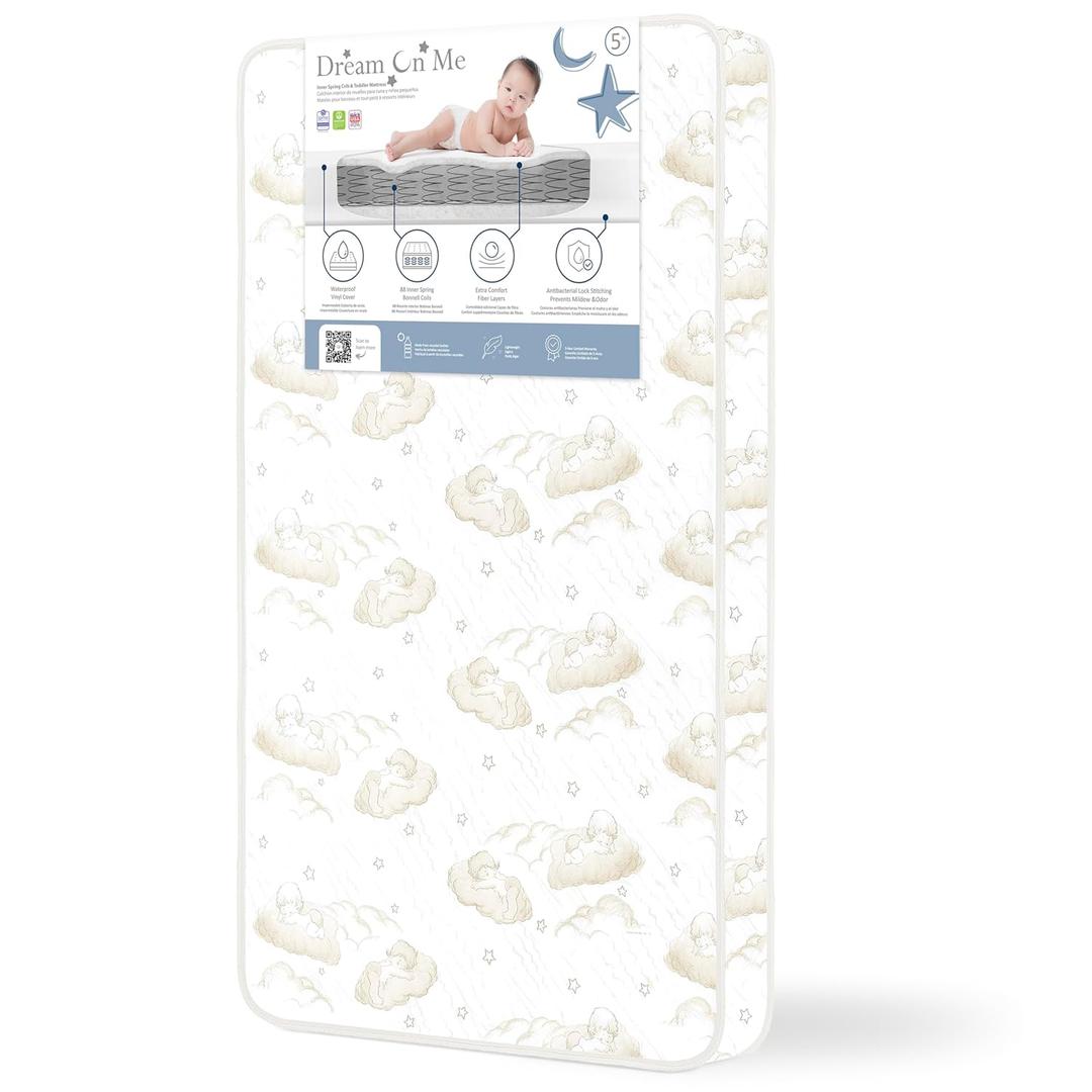 Dream On Me Twilight 5 88 Coil Inner Spring Crib & Toddler Mattress Brown Cloud, Greenguard Gold & BSA Certified, Waterproof & Stain-Resistant Cover, Fits Standard Full-Size Cribs & Toddler Beds