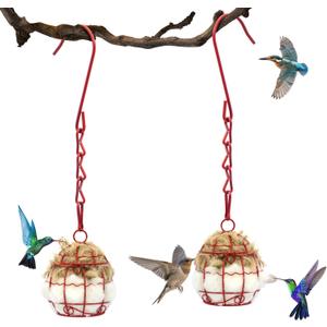 Bird Nesting Material, 2 Pack Refillable Hummingbird Nesting Material Cage Holder with Natural Cotton for Hummingbird Nest, Gift for Bird Lover, Nesting Balls Birds for Outdoor Hanging
