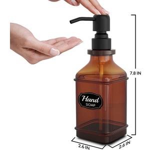 Soap Dispenser - 1 Pack, Antique Design Thick Amber Glass Hand Soap Dispensers; 304 Rust Proof Stainless Steel Black Pump, for Kitchen, Bathroom- Black (Brushed-black)