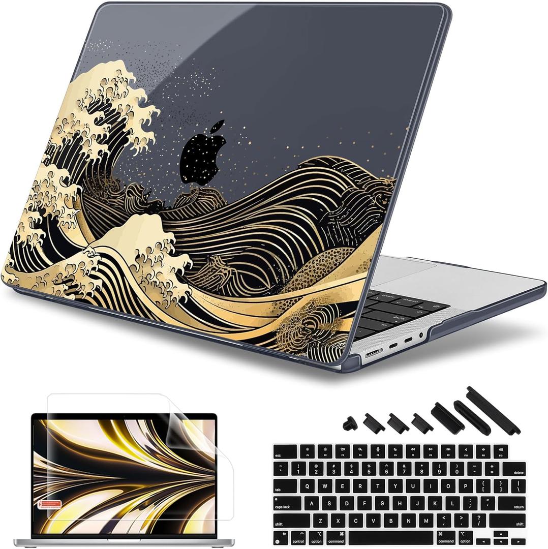 May Chen for 2026 MacBook Pro 14-inch M5 M4 M3 M2 M1 Pro/Max Chip, Release 2026 2025-2021, Model A3427 A3426 A3434 A3112 A3401 A3185, Plastic Hard Shell with Keyboard Cover, Black Sea Wave