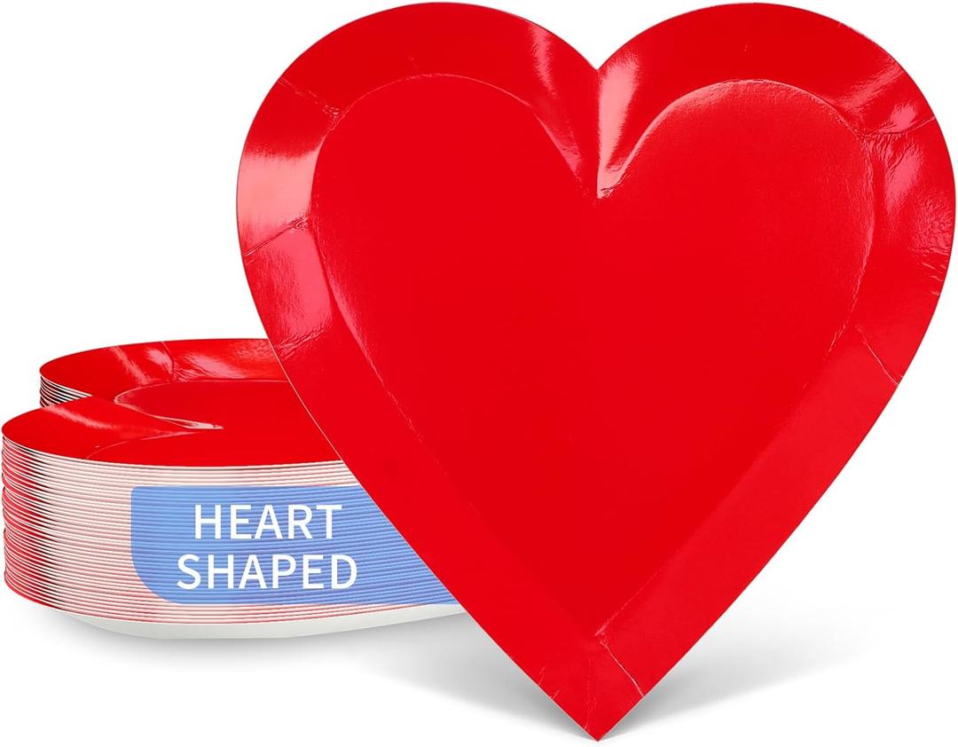 DYLIVeS Red Heart Shaped Plates 40 Count, 9'' Love Paper Plates Heart Tableware Heart Party Supplies for Valentine's Party Anniversary Party Supplies Wedding Party Decorations, Red