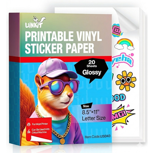 Premium Glossy Printable Vinyl Sticker Paper - Waterproof Quickly-Dries Strong-Adhesive 20 Sheets for Pet Photos & Kids Crafts, Tear-Resistant Decals (Letter Size 8.5"x11") for Inkjet Printers