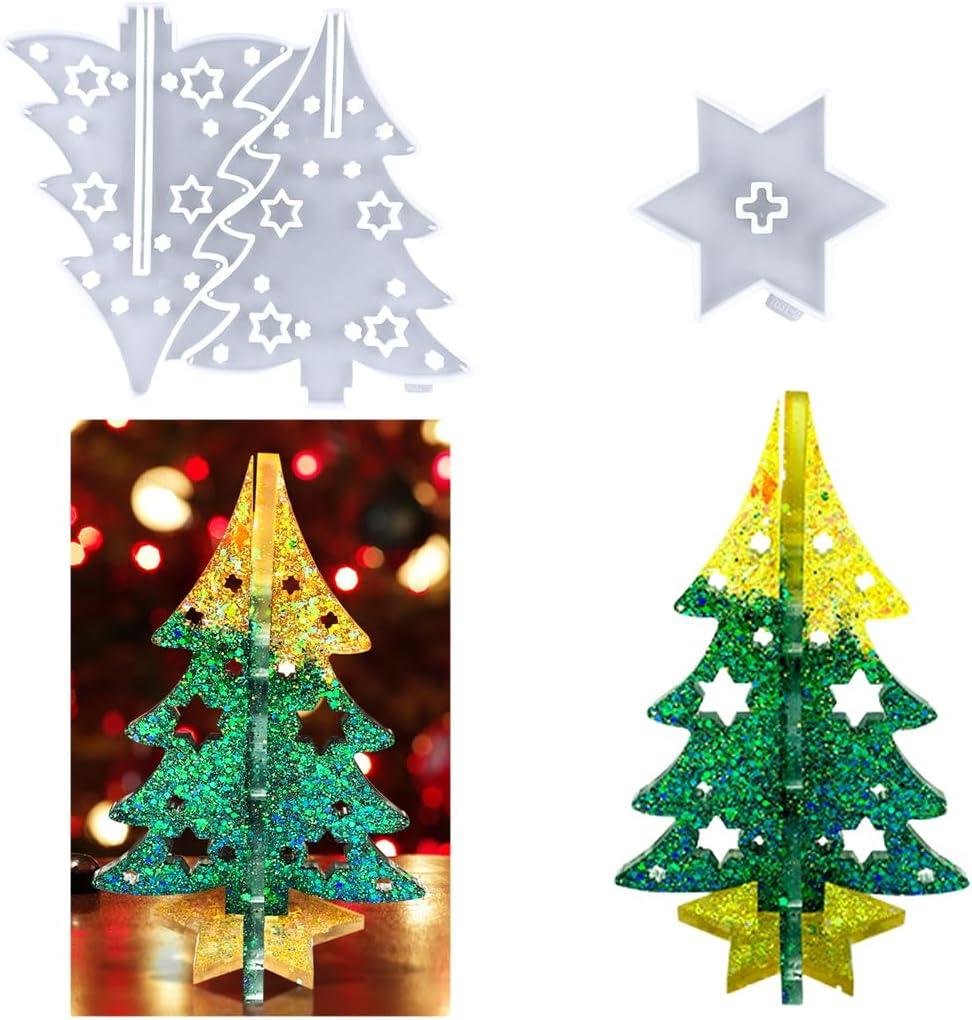 DIYBravo Christmas Resin Mold 3D Christmas Tree Silicone Resin Mold Splicing Christmas Tree UV Epoxy Resin Art Casting Mold for Christmas Ornament Decoration Craft