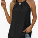 WEESO Womens Halter Tank Tops Summer High Neck Double Layers Sleeveless Tops M, Black