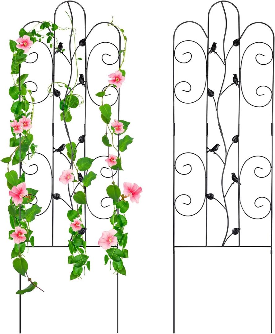 Metal Garden Trellis for Climbing Plants & Roses 61''x 18.5" Plants Support Rustproof Sturdy Leaves Garden Trellis for Vegetables Trellis for Potted Plants Pack of 2 - Black