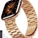 SUNFWR Compatible with Apple Watch Band 45mm 44mm 42mm for Men Women, Stainless Steel Metal iWatch Band for Apple Watch Series 9/8/7/6/5/4/3/2/1/SE/SE2 (Rose Gold, 42mm/44mm/45mm No case)