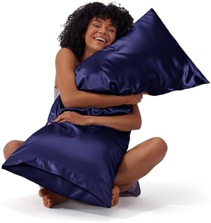 Bedsure Body Pillow Cover 20x54 Inches - Navy Satin Similar to Silk Pillowcase for Hair and Skin, Cooling and Silky Long Body Pillow Pillowcase for Adults with Envelope Closure, Gifts for Women Men1 pcs