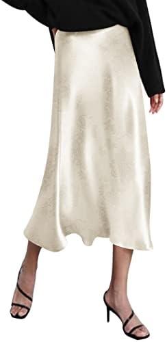 Zeagoo Skirts for Women High Waist Skirt Elegant Midi Skirt Satin XL