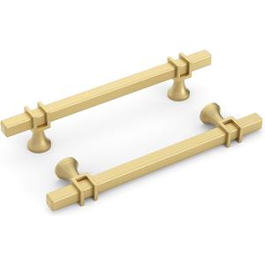 goldenwarm 10 Pack 5 Inch Gold Cabinet Pulls Brass Drawer Handles Square Hardware for Kitchen Dresser Bathroom Kitchen (5in hole center)