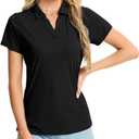 Women's Polo Shirts Short Sleeve Quick Dry UPF 50+ Sun Protection Business Casual Collared Shirt Tennis Golf Shirt Work Tops (Black, XL)