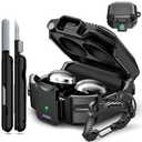 RFUNGUANGO for Samsung Galaxy Buds 2 Pro/Buds Pro/Buds Live/Buds 2 Case Cover/Galaxy Buds FE (2023), Military Carbon Fiber case with Keychain/Zipper/with Cleaner Kit(Anti-Drop Lock)-Black